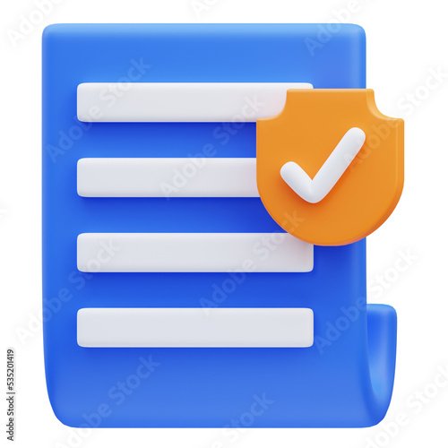 3d document insurance icon illustration rendering