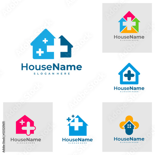 Set of House Medical Logo Template Design. Health Plus Home Logo Vector.