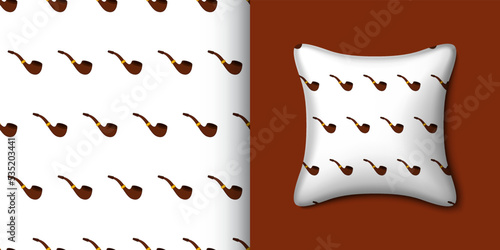Smoking pipe seamless pattern with pillow. Vector illustration