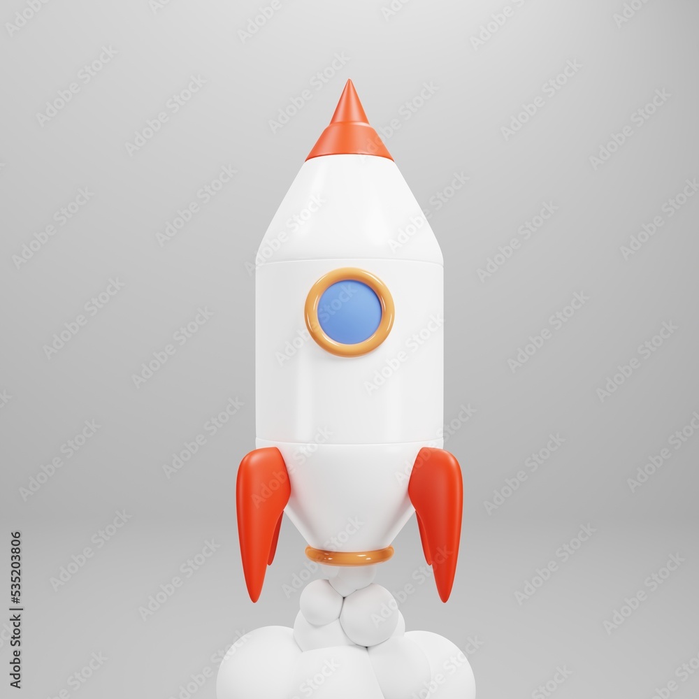 3d rocket launch on white background. 3d rendering illustration 3d rocket launch on white background. 3d rendering illustration