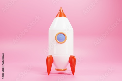 3d rendering rocket on pink background, spaceship concept. 3d render illustration