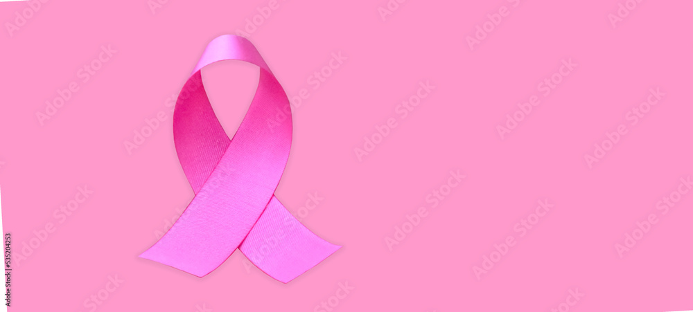 Isolated pink ribbon, symbol of female breast cancer awareness campaign in Ocotober, with clipping paths.