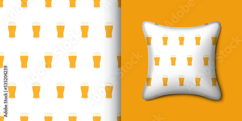 Beer seamless pattern with pillow. Vector illustration