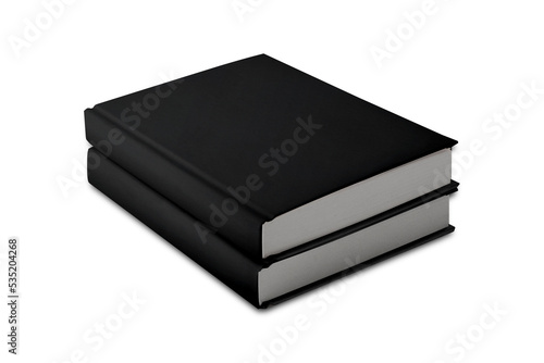 Black open and closed book mockup  stack of black books isolated on white background. 3d rendering.