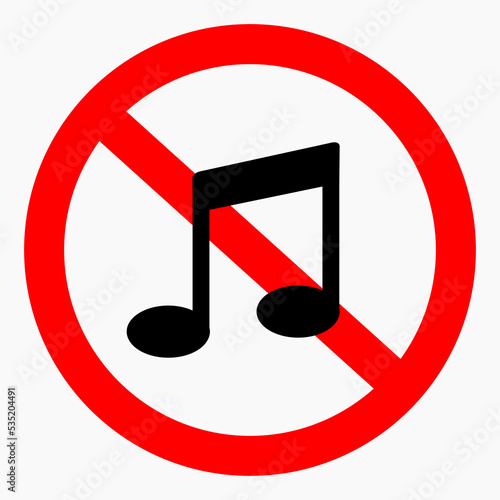 Note prohibition icon. No sound. Silence icon. No volume. Keep quiet. Vector icon.