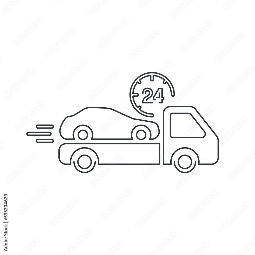 Tow truck icon from thin lines. The car is on a tow truck