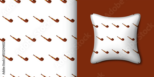 Smoking pipe seamless pattern with pillow. Vector illustration