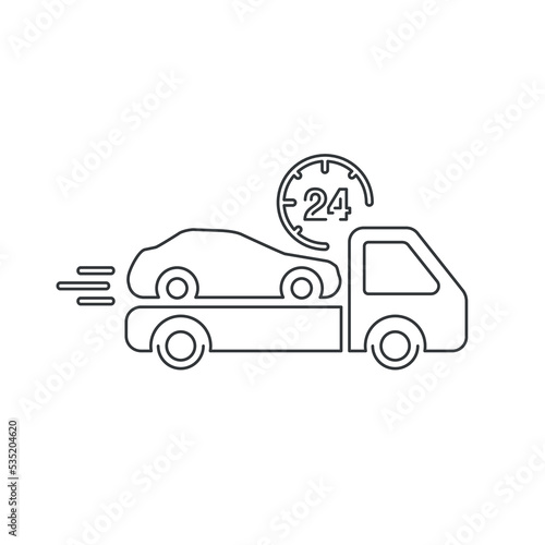 Tow truck icon from thin lines. The car is on a tow truck