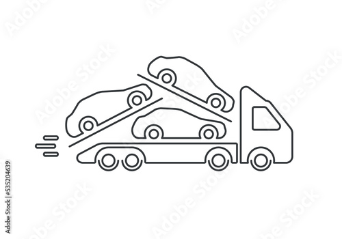 Car carrier icon from thin lines. Car delivery. The cars are on a truck