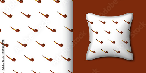 Smoking pipe seamless pattern with pillow. Vector illustration