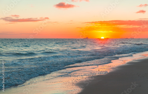 Fototapeta Naklejka Na Ścianę i Meble -  Colorful sunrise over Atlantic ocean. Dominican republic