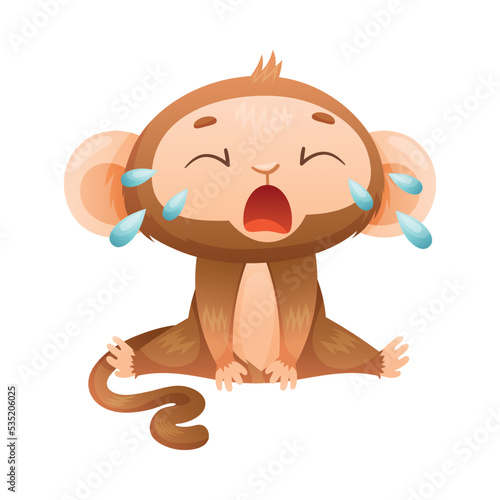 Funny Brown Monkey with Prehensile Tail Sitting and Shedding Tears Crying Out Loud Vector Illustration
