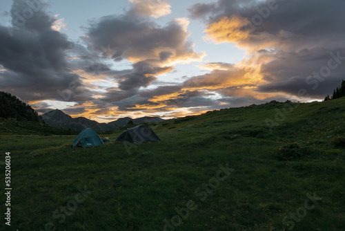 sunset in the lagorai italian alps during a camping trip