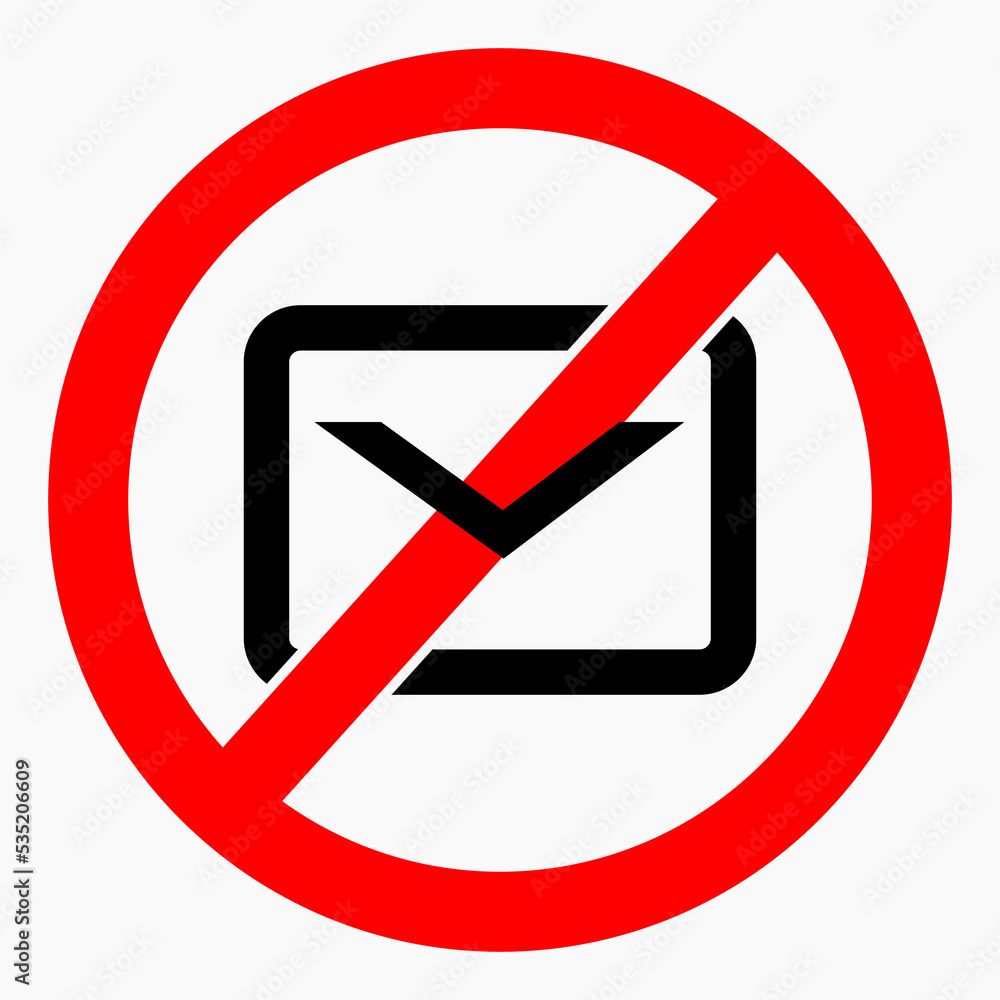 No mail icon. No spam. No mailing. Spam ban. Vector icon. No mail icon. No spam. No mailing. Spam ban. Vector icon.