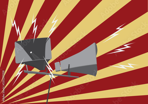 Propaganda and fake news concept. Megaphones and loudspeaker. Communist, autocratic style vector. Misinformation and counterinformation concept.