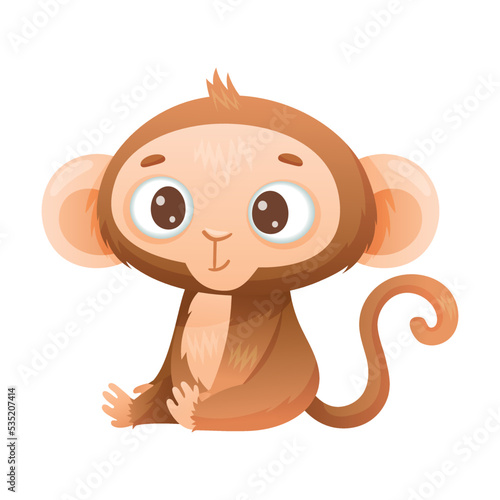 Funny Brown Monkey with Prehensile Tail Sitting and Smiling Vector Illustration