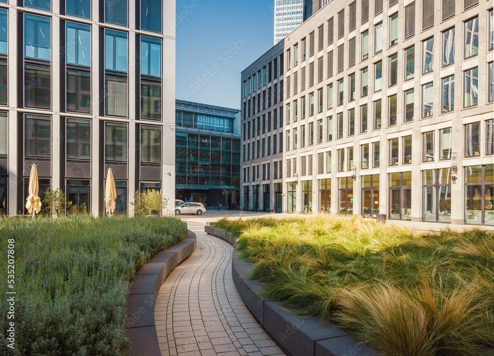 green city square and modern office buildings in the city. green city square and modern office buildings in the city.