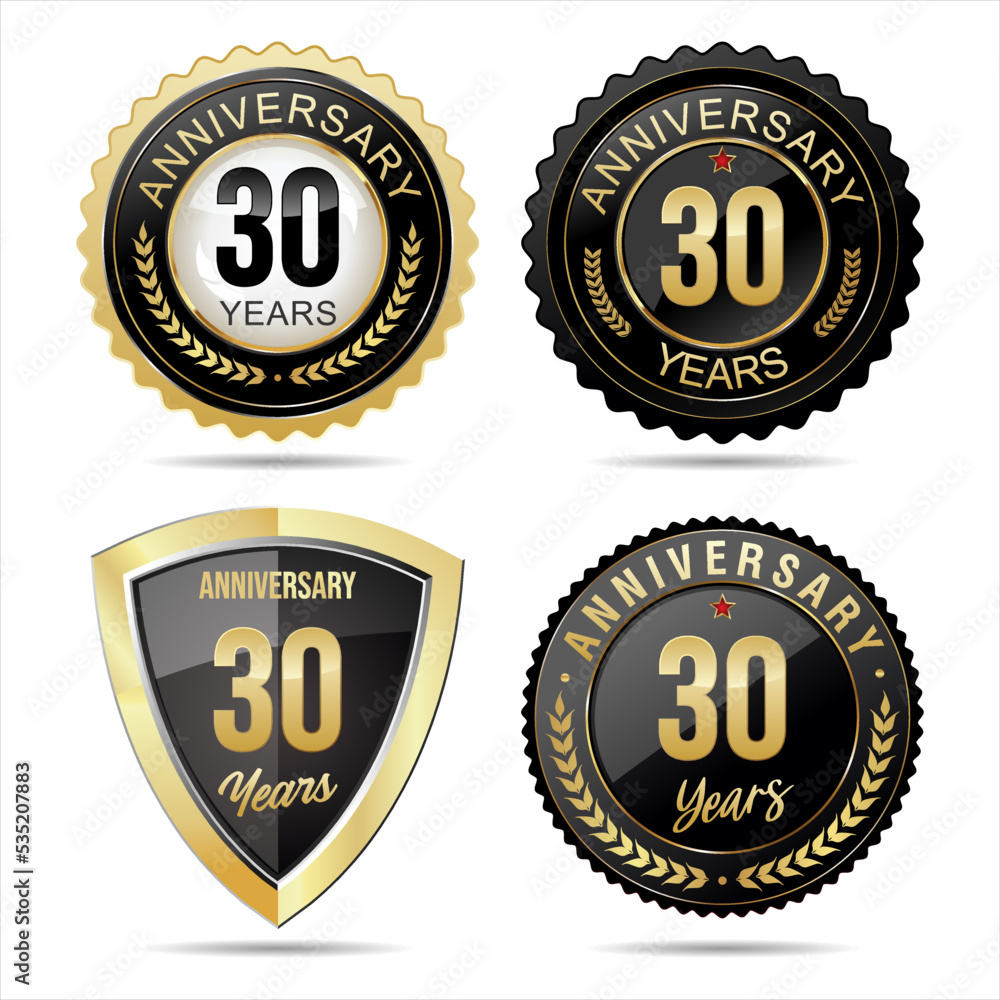 Collection of anniversary golden badges and labels vector illustration 