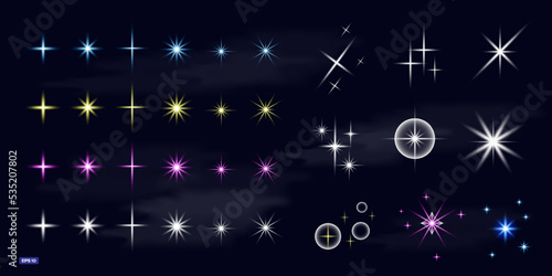 Bright shining star elements of various shapes in the set. Editable vector illustration © Luki