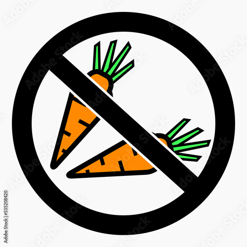 No carrot. Green ban. Not vegan. Ban on vegan food. Vector icon.