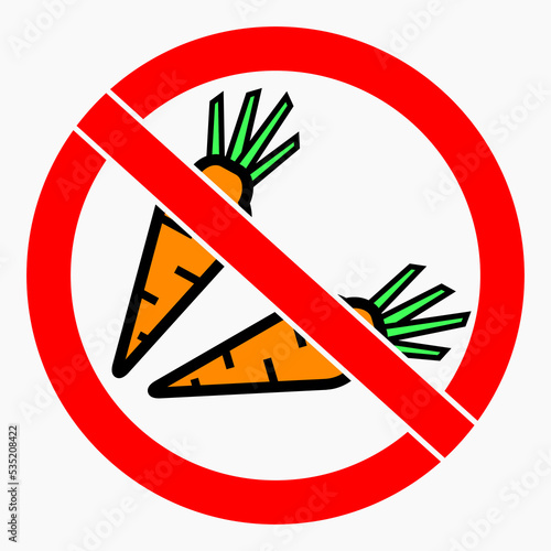 No carrot. Green ban. Not vegan. Ban on vegan food. Vector icon.
