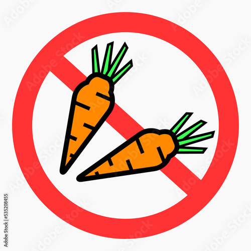 No carrot. Green ban. Not vegan. Ban on vegan food. Vector icon.