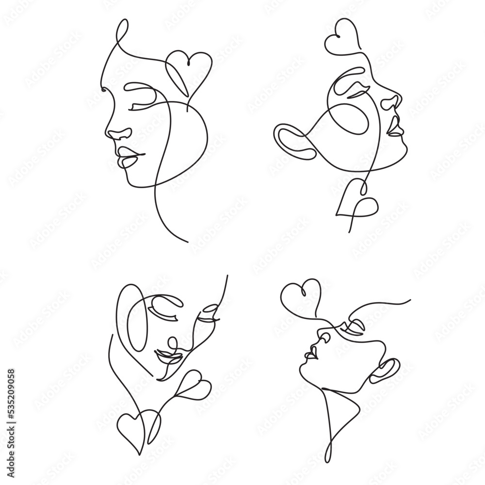 One line drawing abstract heart face of woman. Minimalist romantic logo One line drawing abstract heart face of woman. Minimalist romantic logo
