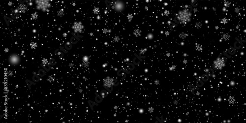 Falling winter snow snowflakes on black background. Vector © Glitter_Klo