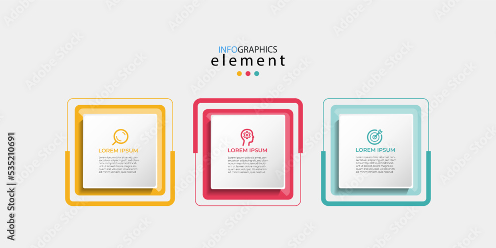 Modern 3 steps, option or levels line infographic with label. Timeline info graphic. Business presentation, information brochure, banner, workflow layout template. Eps10 Vector illustration Modern 3 steps, option or levels line infographic with label. Timeline info graphic. Business presentation, information brochure, banner, workflow layout template. Eps10 Vector illustration