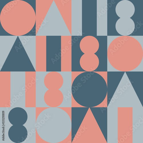 Using highlands-colored shade that composed of pink, grey and green to create geometric vector illustration of abstract seamless pattern for using as a wallpaper background.