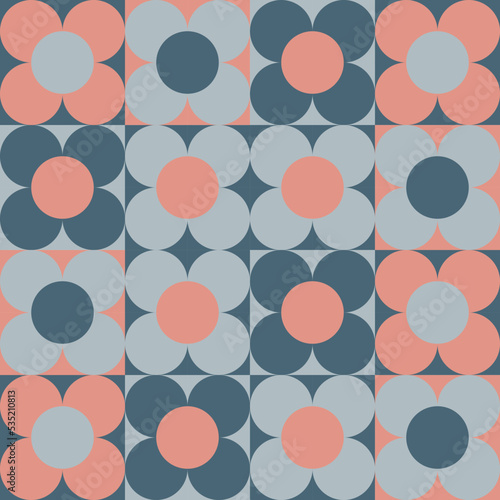 Using highlands-colored shade that composed of pink, grey and green to create geometric vector illustration of abstract seamless pattern for using as a wallpaper background.