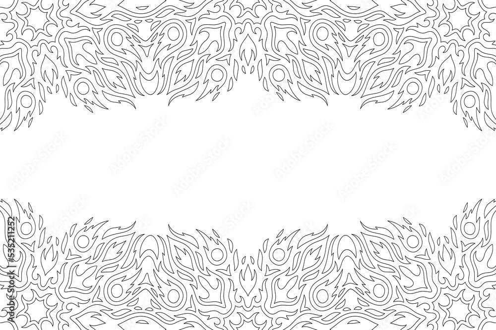 Line art for coloring book with fire border