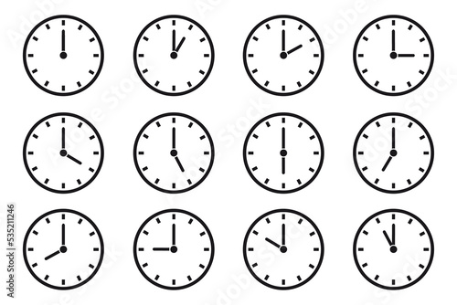 Clock Icons With Different Times - Isolated Flat Illustrations