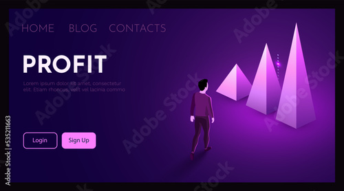 Financial analytics concept. Candlestick chart trading and walking man. Business application template.