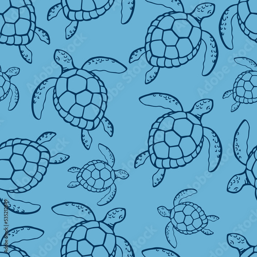 Seamless pattern with sea turtle. Sea or ocean underwater life background