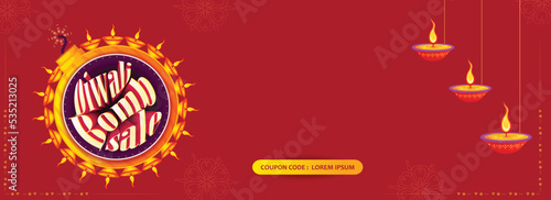 
Sale website banner design with realistic oil lamp,indian lady with yellow background for Diwali Festival celebration.
