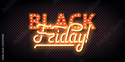 Vector realistic isolated neon marquee sign of Black Friday text on the transparent background.