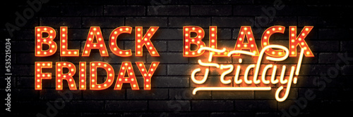 Vector realistic isolated neon marquee sign of Black Friday text on the wall background.