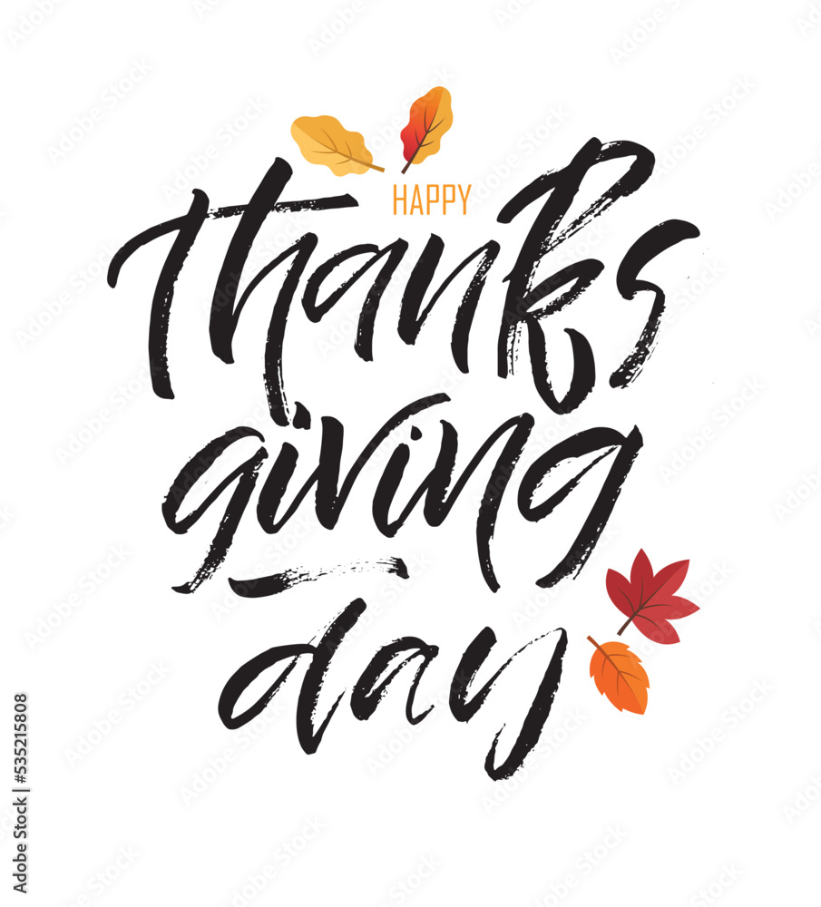 Fototapeta premium Happy thanksgiving day - Be thankful - cute hand drawn doodle lettering postcard. T-shirt design template with leaf.