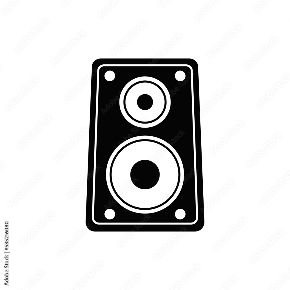 Sound speaker icon in black flat glyph, filled style isolated on white background Sound speaker icon in black flat glyph, filled style isolated on white background
