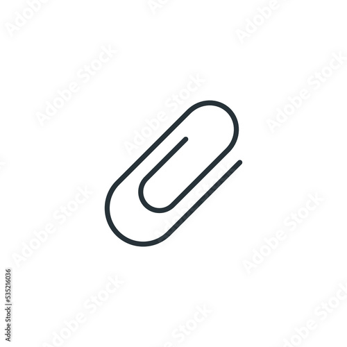 Black isolated icon of paper clip on white background. Silhouette of paper clip. Flat design.
