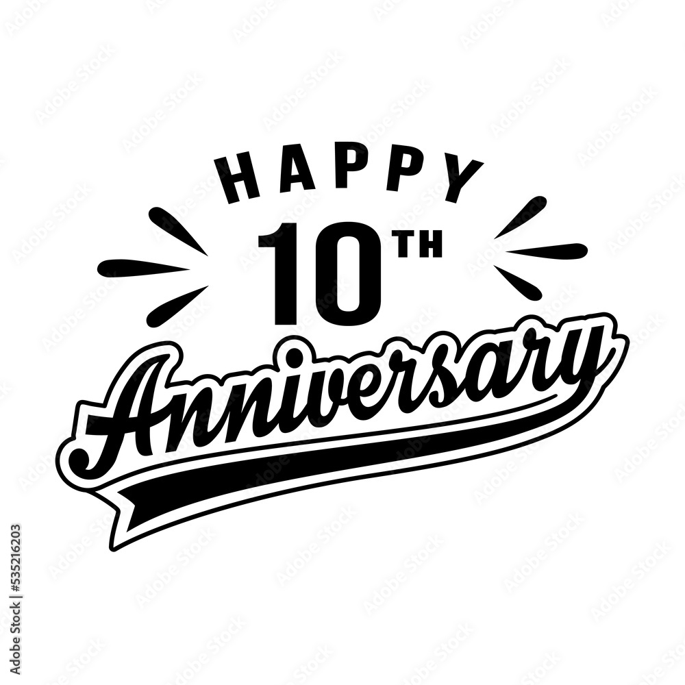 Happy 10th Anniversary. 10 years anniversary design. Vector and illustration.