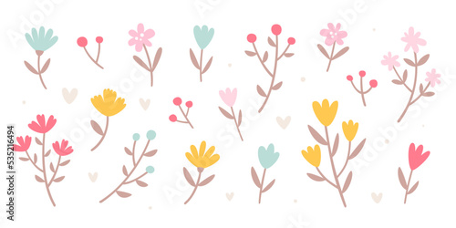 Abstract flower set. Cute organic plants bundle. Collection of simple vector flowers.