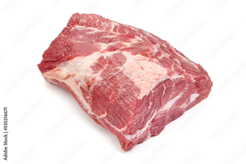 Raw pork shoulder butt, isolated on white background. High resolution image.