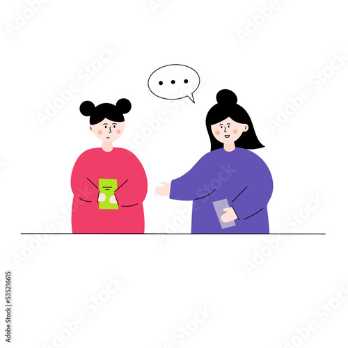 Two girls are talking to each other. Vector illustration