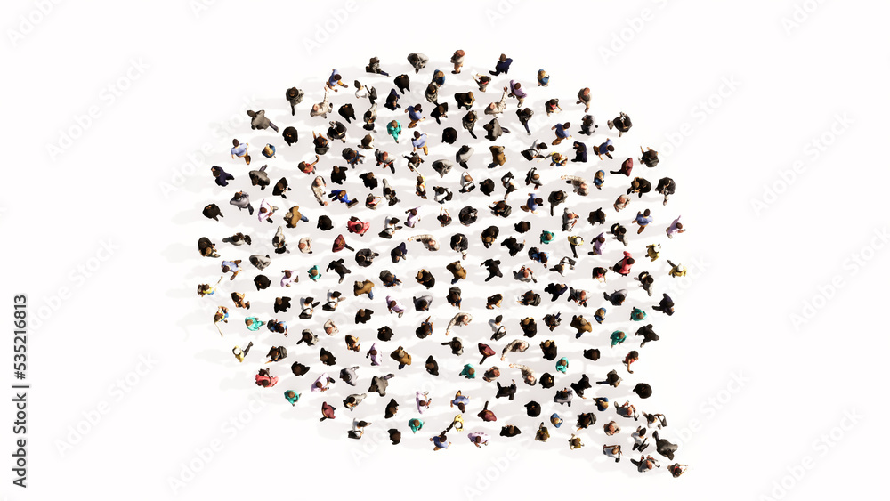 Concept conceptual large community of people forming the emplty cloud sign. 3d illustration metaphor for communication, online talking, chatting, internet discussion Concept conceptual large community of people forming the emplty cloud sign. 3d illustration metaphor for communication, online talking, chatting, internet discussion