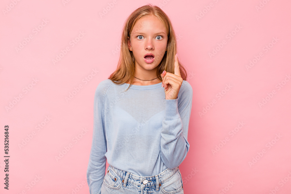 Caucasian teen girl isolated on pink background having an idea, inspiration concept. Caucasian teen girl isolated on pink background having an idea, inspiration concept.