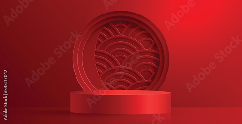 3d Podium round stage Chinese style, for Chinese new year and festivals or mid autumn festival