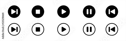 Media player icon set. Music player icon set. Media player icon collection. Play and pause buttons sign. Play and pause buttons symbol. Vector illustration.