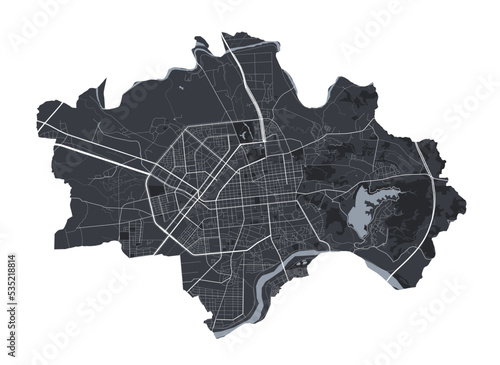 Chiayi vector map. Detailed black map of Chiayi city poster with roads. Cityscape urban vector.